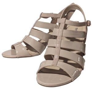 MARBELLA FLEX Womens 7.5 Strappy Sandal Pumps Faux Patent Leather Heels Nude